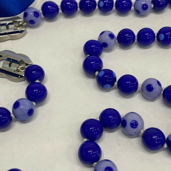 Chanel 05P Spotted Glass Bead Long Silk Ribbon Blue Necklace Logo - Picture 4 of 10